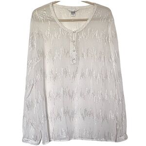 Christopher & Bank Blouse Glam Satin Ivory & Silver M Relax Long Sleeve Button
